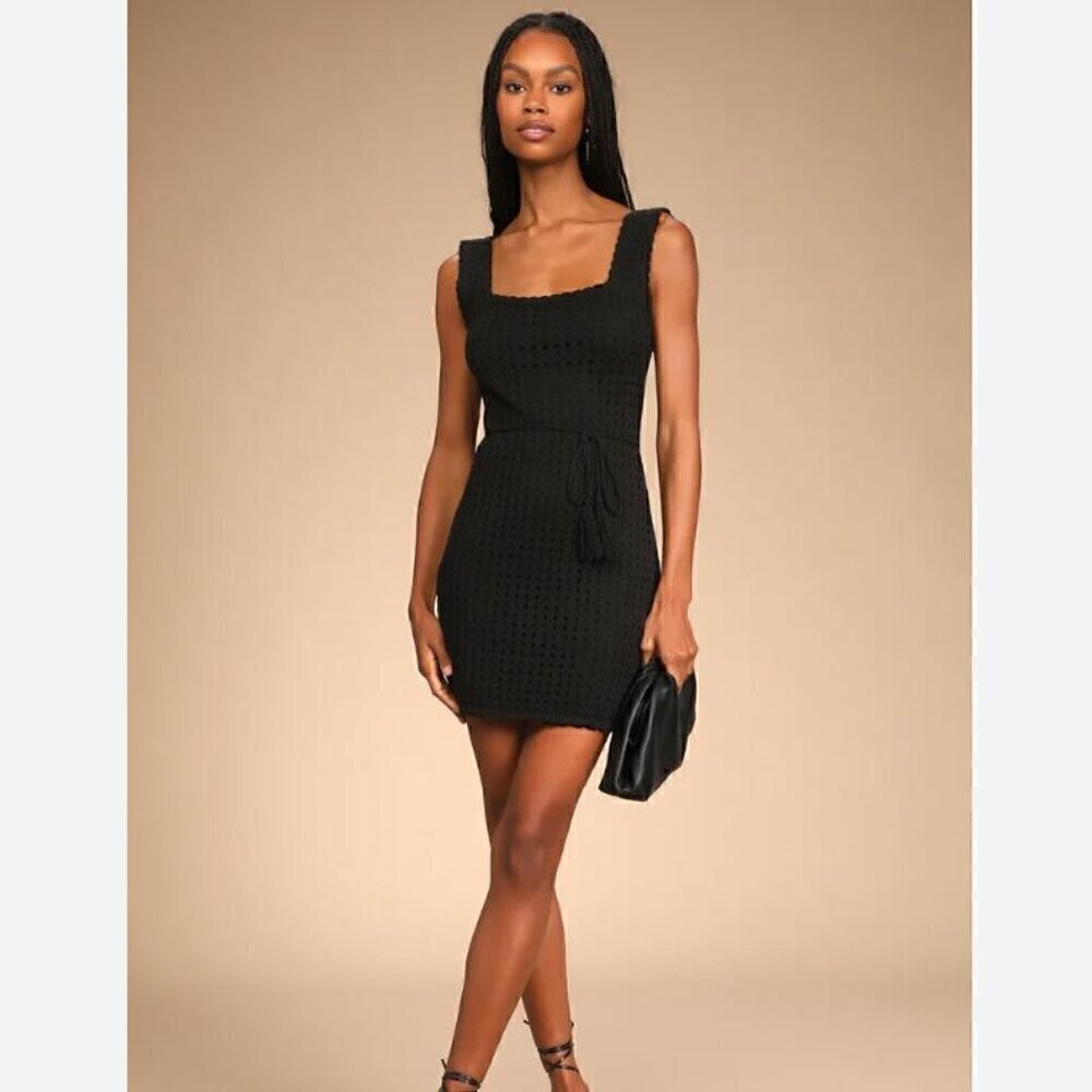 Free and Breezy Black Knit Mini Sweater Dress - Size XS